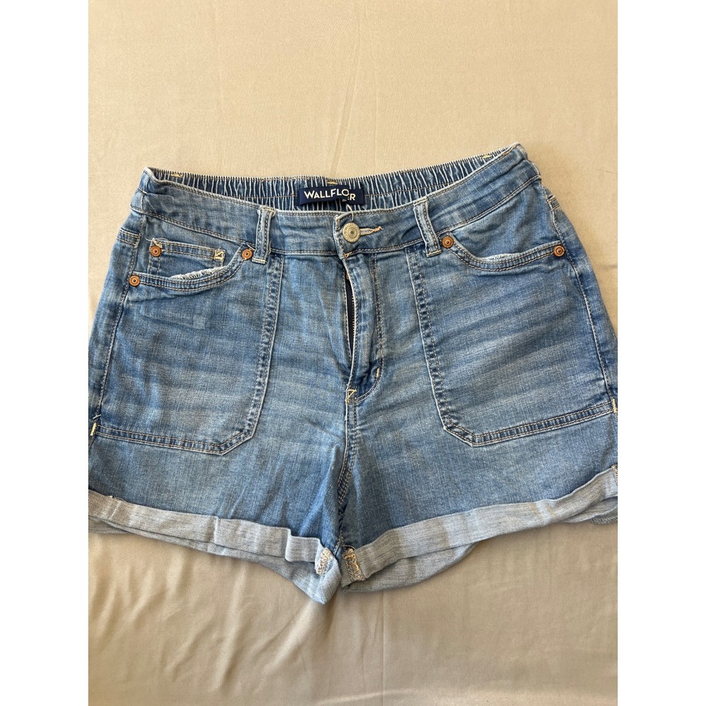Wallflower Womens Denim Shorts Size 9 Medium Wash Cuffed Elastic Waist WFJ14714O
